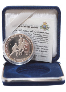 1998 -  10.000 Lire Argento San Marino 1998 Coppa del Mondo, Francia Fondo Specchio